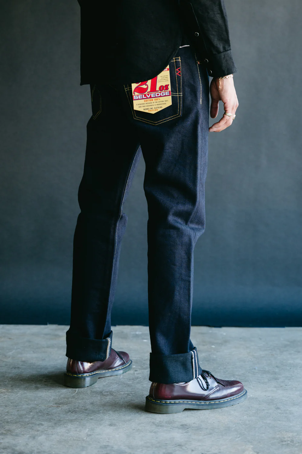 IH-777S-21ib - 21oz Selvedge Denim Slim Tapered Cut Jeans - Indigo/Black - Image 11
