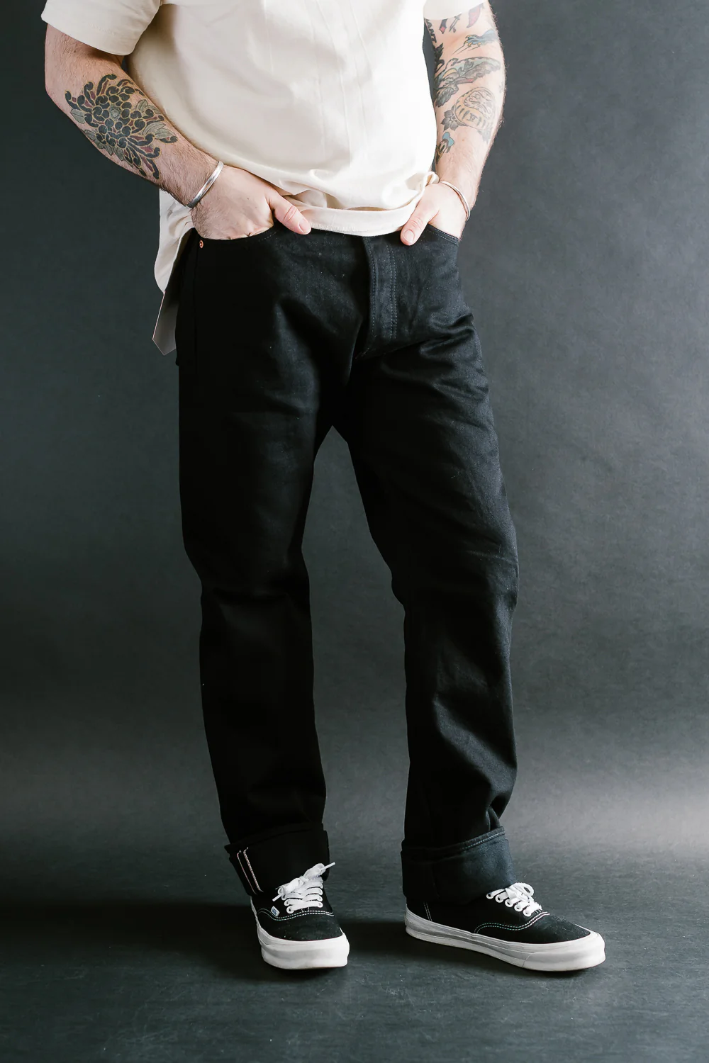 IH-888S-142bb - 14oz Selvedge Denim Medium/High Rise Tapered Jeans - Black/Black - Image 14