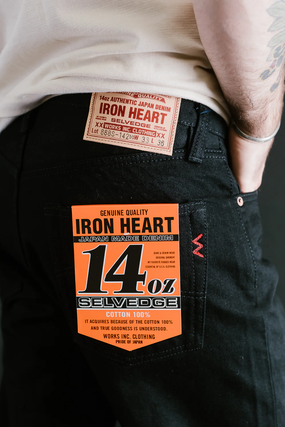 IH-888S-142bb - 14oz Selvedge Denim Medium/High Rise Tapered Jeans - Black/Black - Image 15