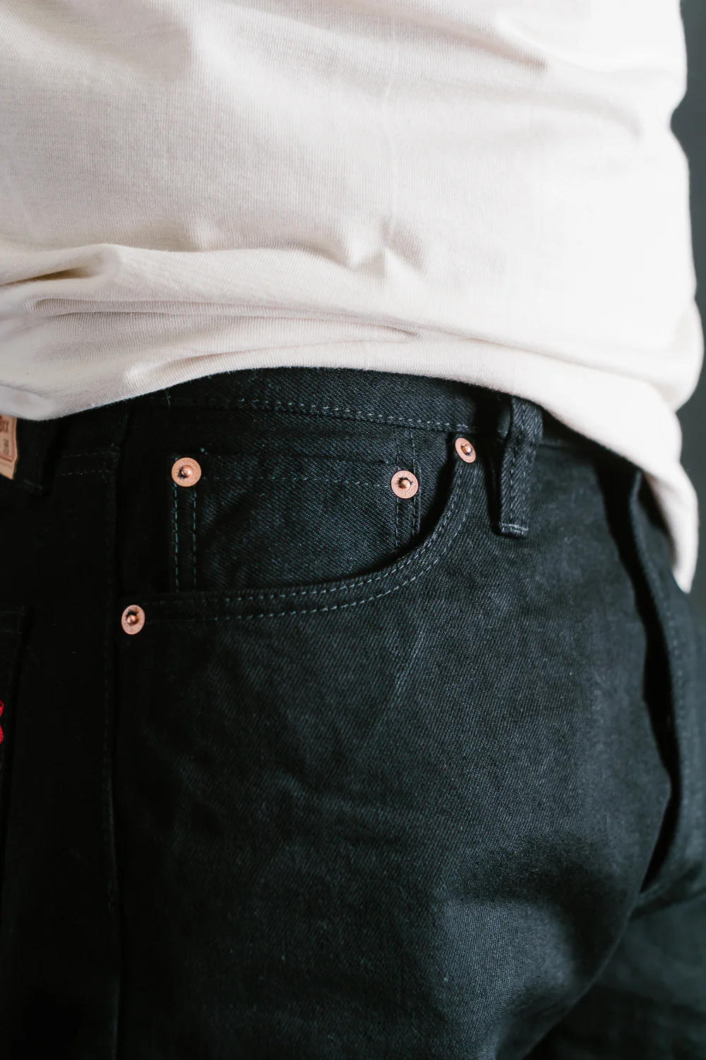 IH-888S-142bb - 14oz Selvedge Denim Medium/High Rise Tapered Jeans - Black/Black - Image 16