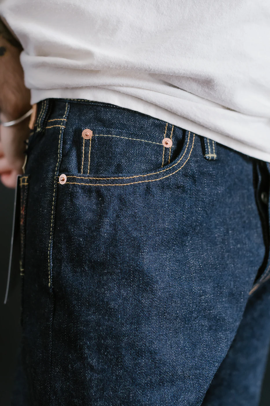 IH-888S-18 - 18oz Vintage Selvedge Denim Medium/High Rise Tapered Cut Jeans - Indigo - Image 15