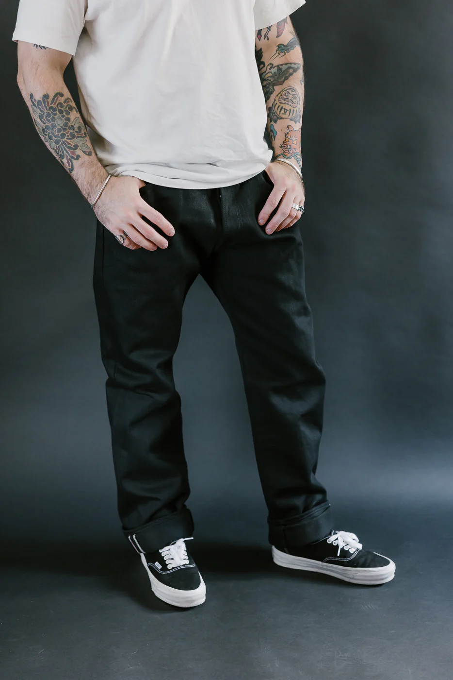 IH-888S-SB - 21oz Selvedge Denim Relaxed Taper Cut Jeans - Superblack Non-Fade - Image 15