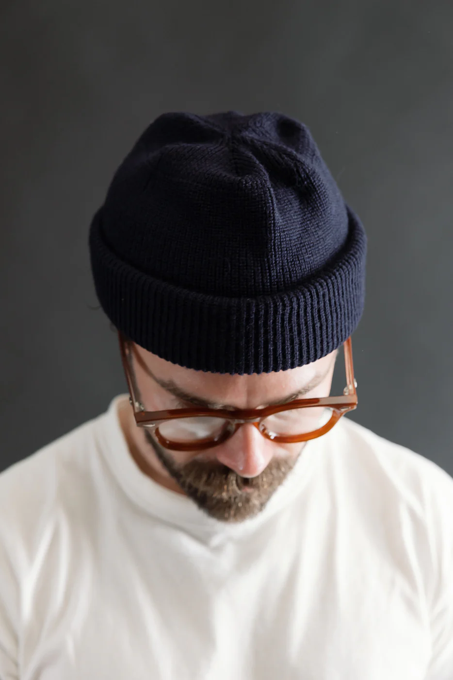 IHG-080-NAV - 100% Wool Ribbed Beanie - Navy Blue - Image 6