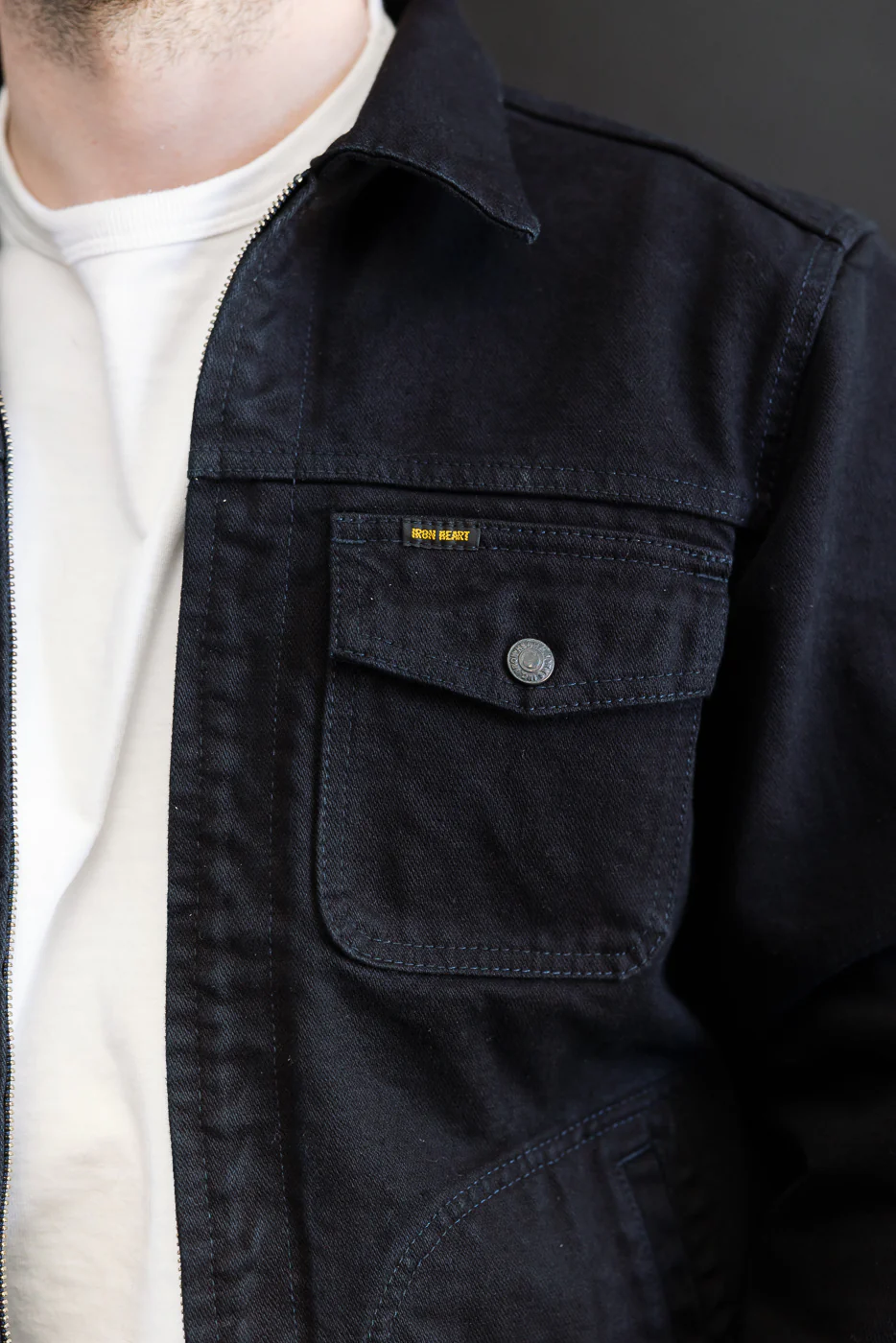 IHJ-123-OD - 14oz Broken Twill Selvedge Denim Work Jacket - Indigo Overdyed Black - Image 18