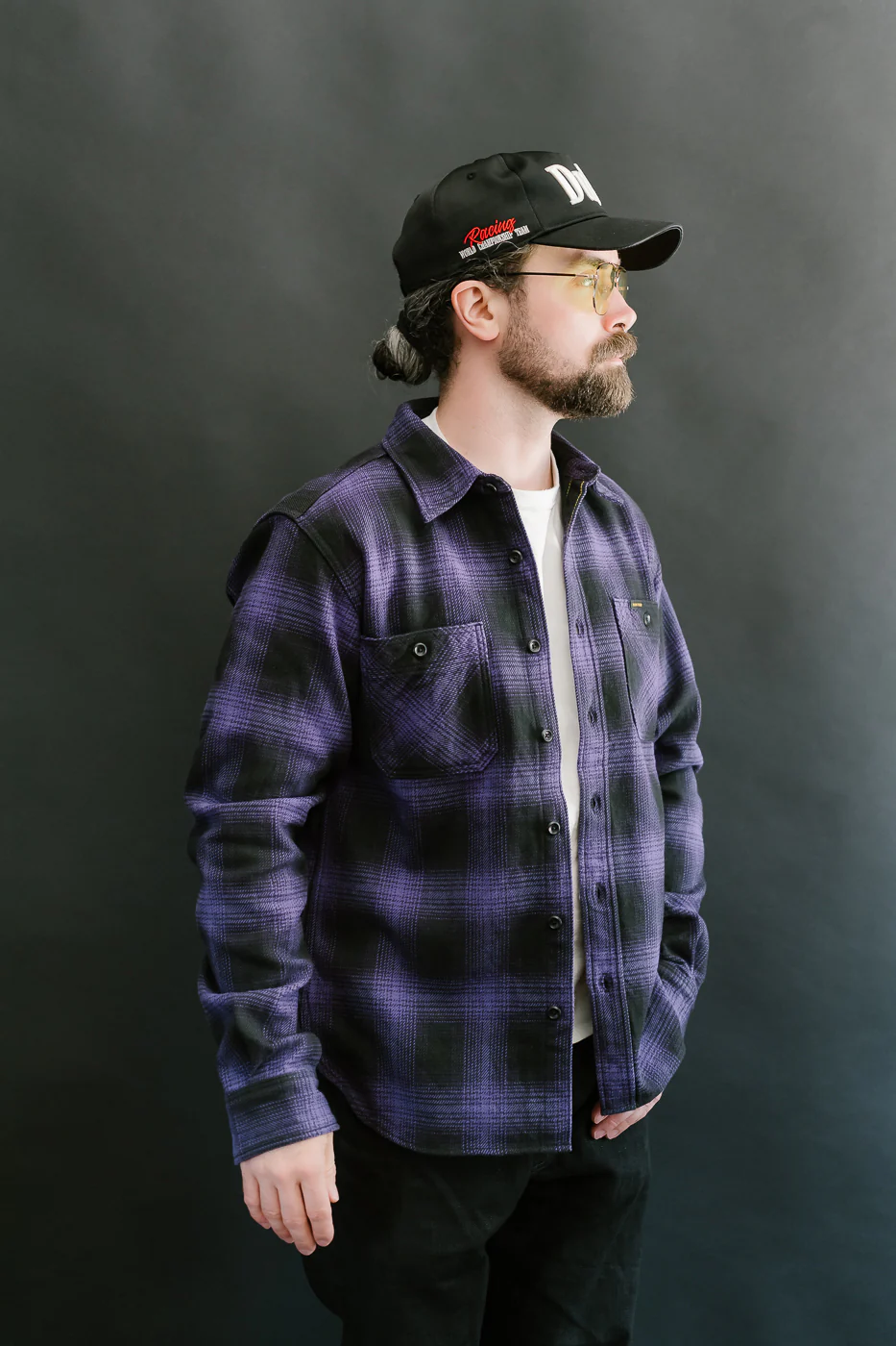 IHSH-265-PUR - Ultra Heavy Flannel Ombré Check Work Shirt - Purple/Black - Image 18