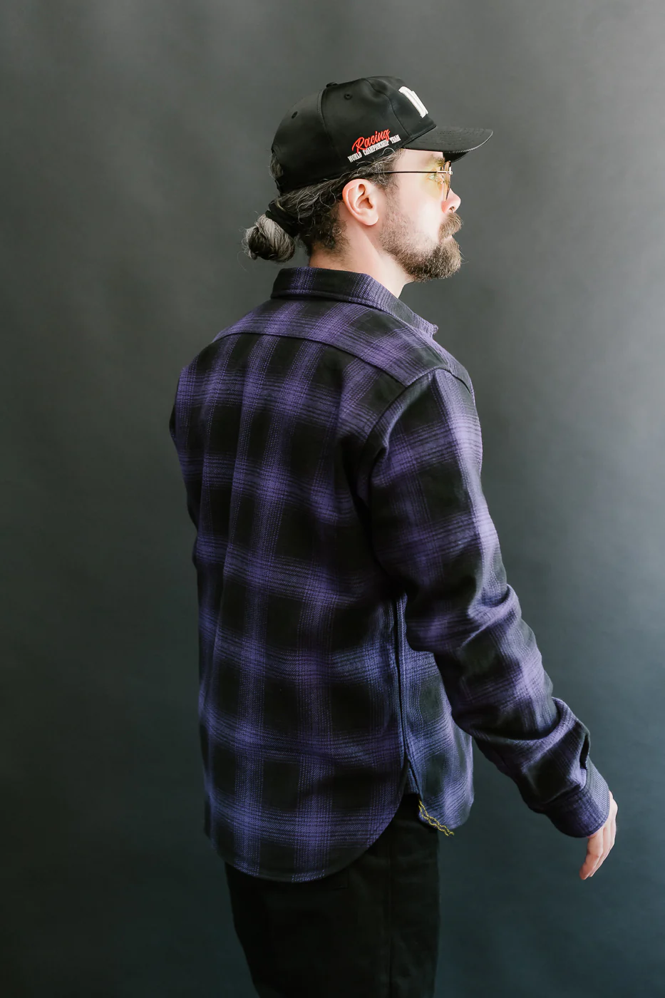 IHSH-265-PUR - Ultra Heavy Flannel Ombré Check Work Shirt - Purple/Black - Image 19