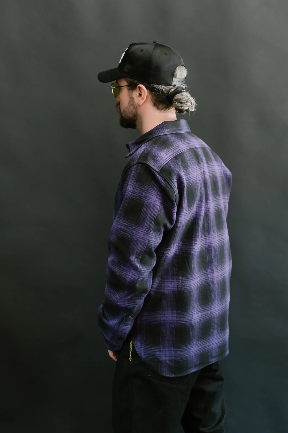 IHSH-265-PUR - Ultra Heavy Flannel Ombré Check Work Shirt - Purple/Black - Image 21