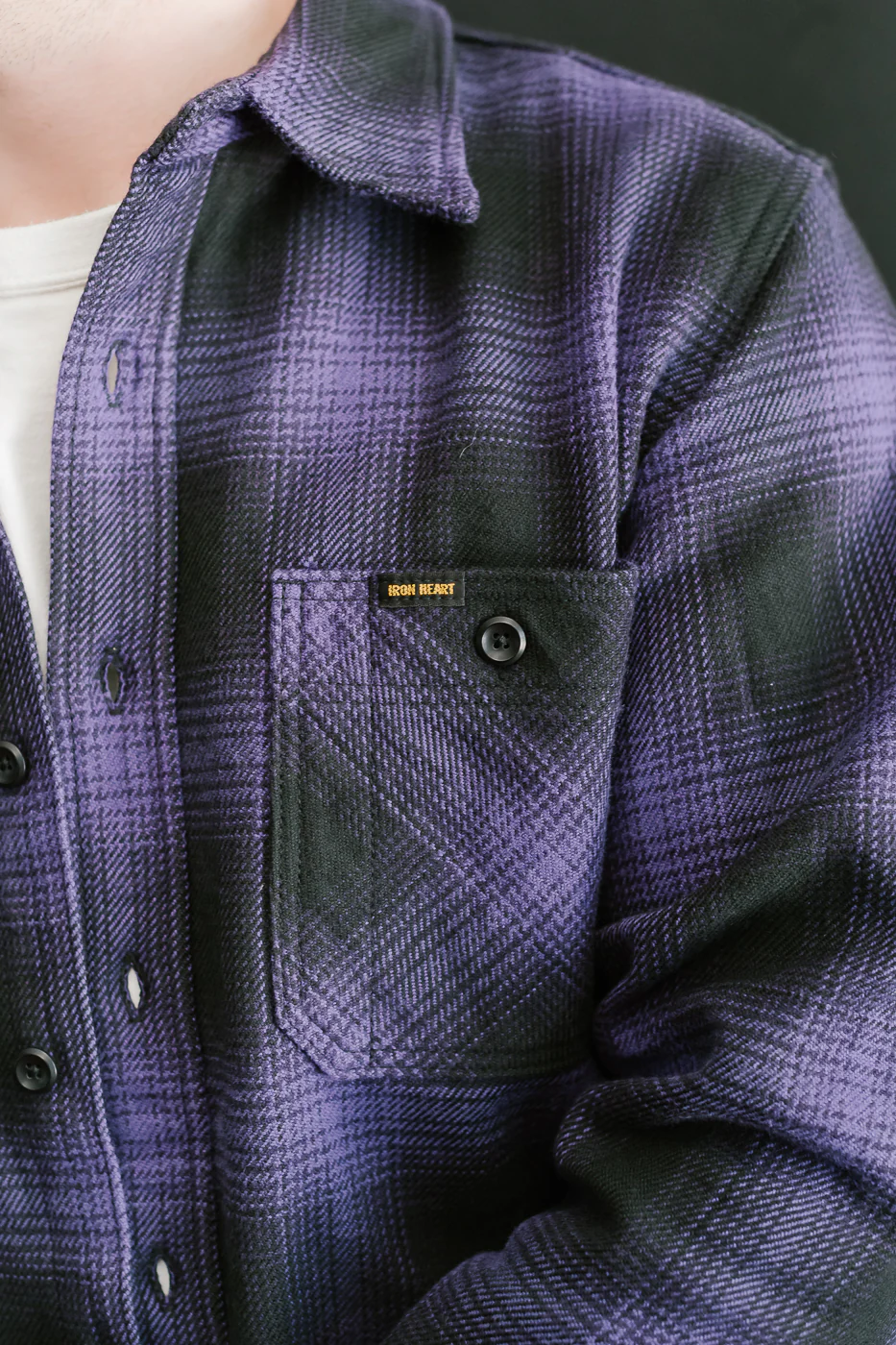 IHSH-265-PUR - Ultra Heavy Flannel Ombré Check Work Shirt - Purple/Black - Image 24