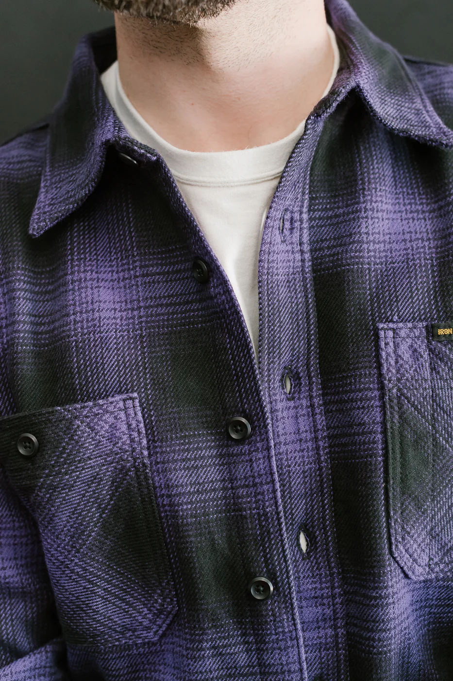 IHSH-265-PUR - Ultra Heavy Flannel Ombré Check Work Shirt - Purple/Black - Image 25