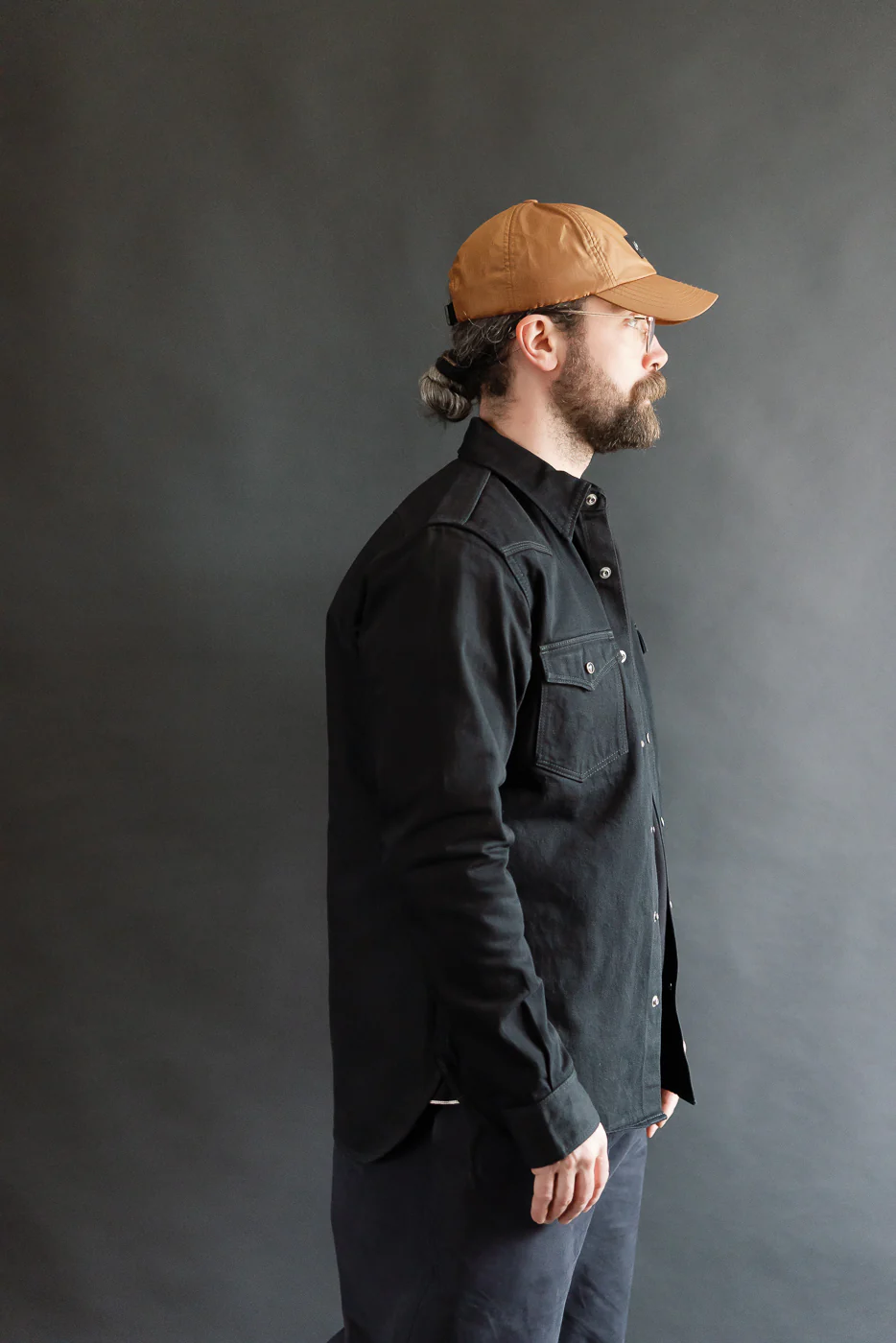 IHSH-218-BLK - 12oz Selvedge Denim Western Shirt "The Johnny Cash III" - Black - Image 10
