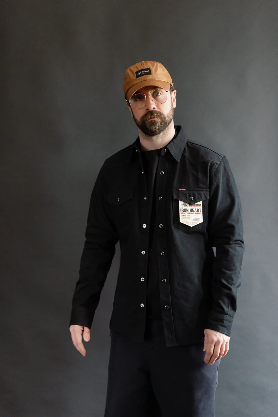 IHSH-218-BLK - 12oz Selvedge Denim Western Shirt "The Johnny Cash III" - Black - Image 13