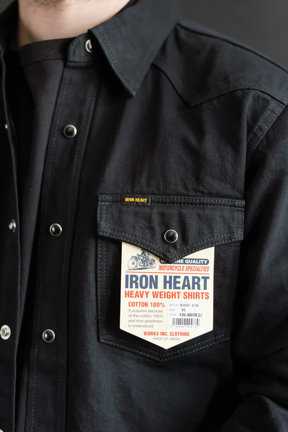 IHSH-218-BLK - 12oz Selvedge Denim Western Shirt "The Johnny Cash III" - Black - Image 14