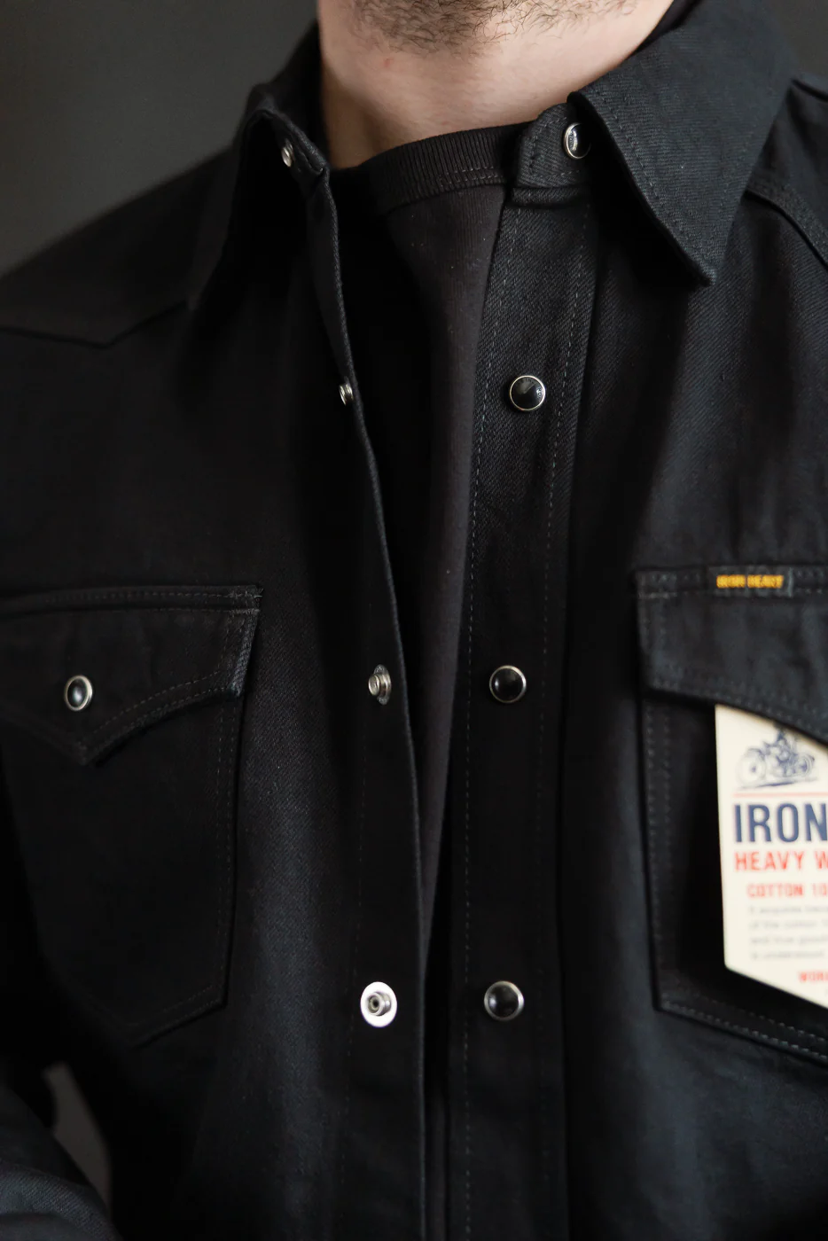 IHSH-218-BLK - 12oz Selvedge Denim Western Shirt "The Johnny Cash III" - Black - Image 15