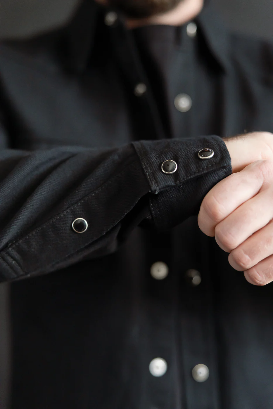 IHSH-218-BLK - 12oz Selvedge Denim Western Shirt "The Johnny Cash III" - Black - Image 16