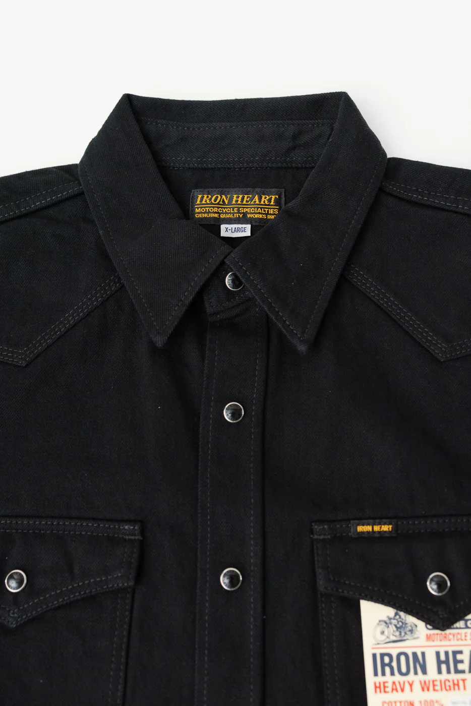 IHSH-218-BLK - 12oz Selvedge Denim Western Shirt "The Johnny Cash III" - Black - Image 2