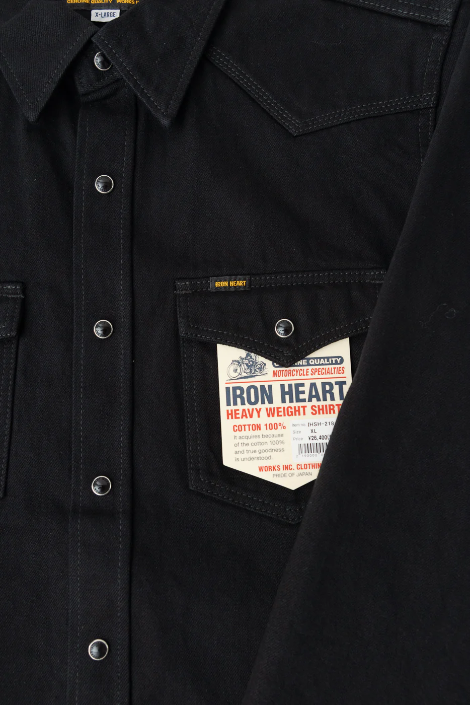 IHSH-218-BLK - 12oz Selvedge Denim Western Shirt "The Johnny Cash III" - Black - Image 3
