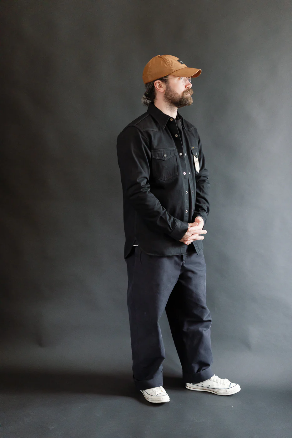 IHSH-218-BLK - 12oz Selvedge Denim Western Shirt "The Johnny Cash III" - Black - Image 7