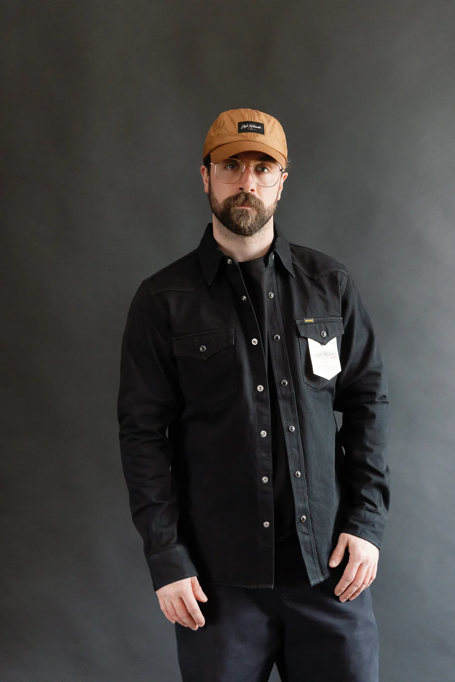 IHSH-218-BLK - 12oz Selvedge Denim Western Shirt "The Johnny Cash III" - Black - Image 9