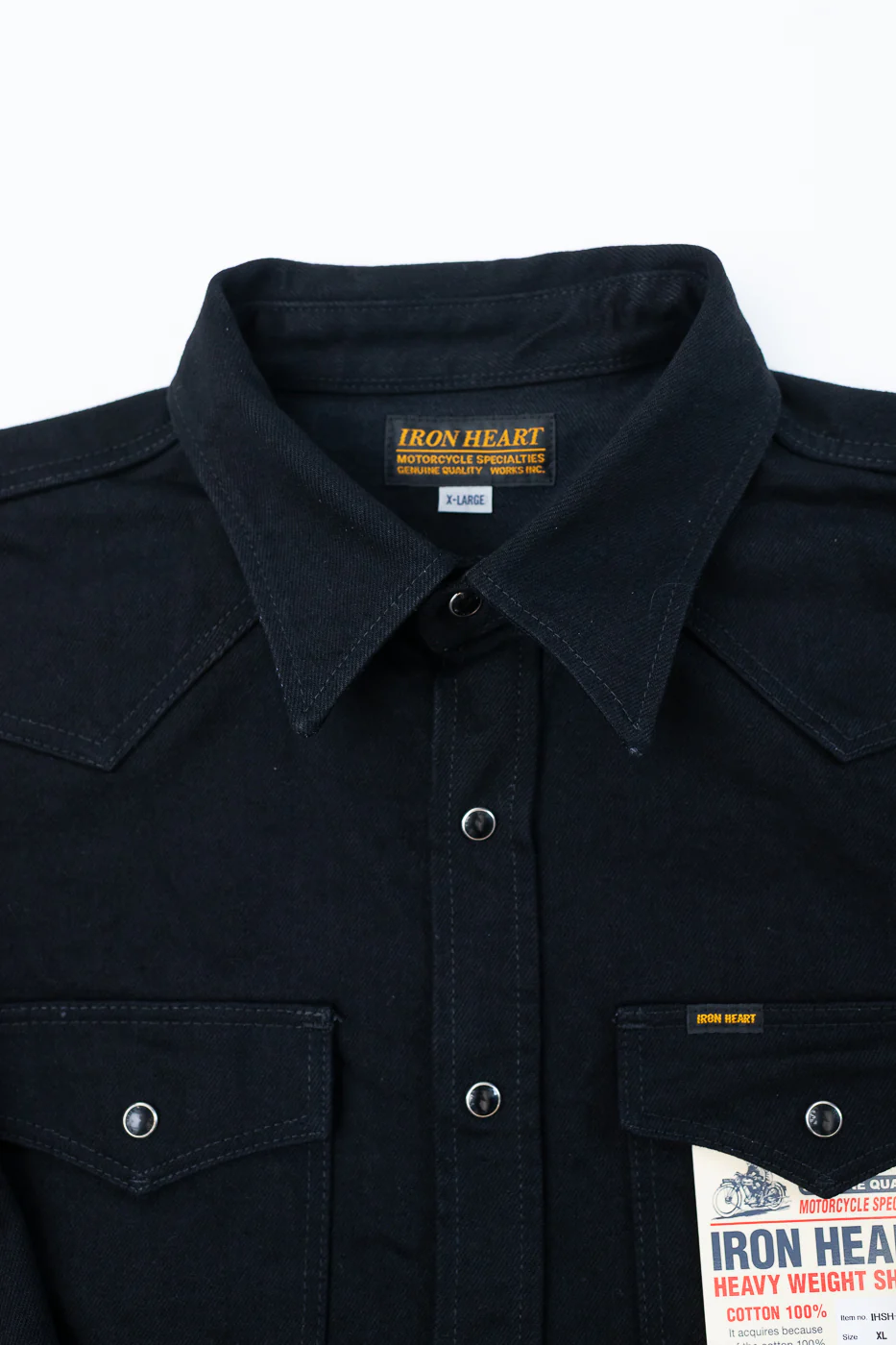 IHSH-295-BB - 14oz Selvedge Denim Western Shirt - Black, Black - Image 2