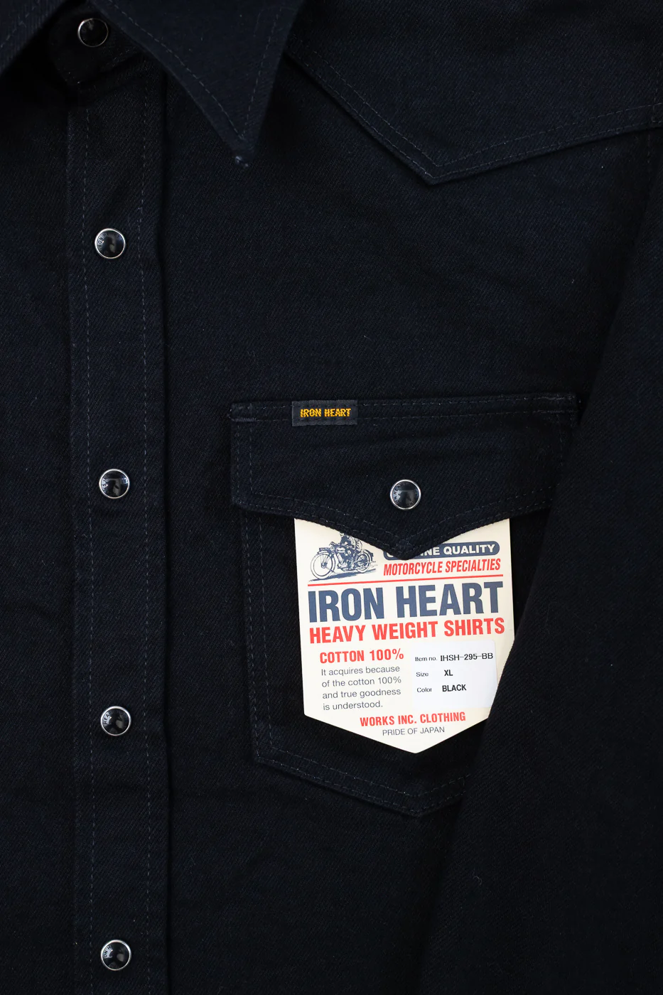 IHSH-295-BB - 14oz Selvedge Denim Western Shirt - Black, Black - Image 3
