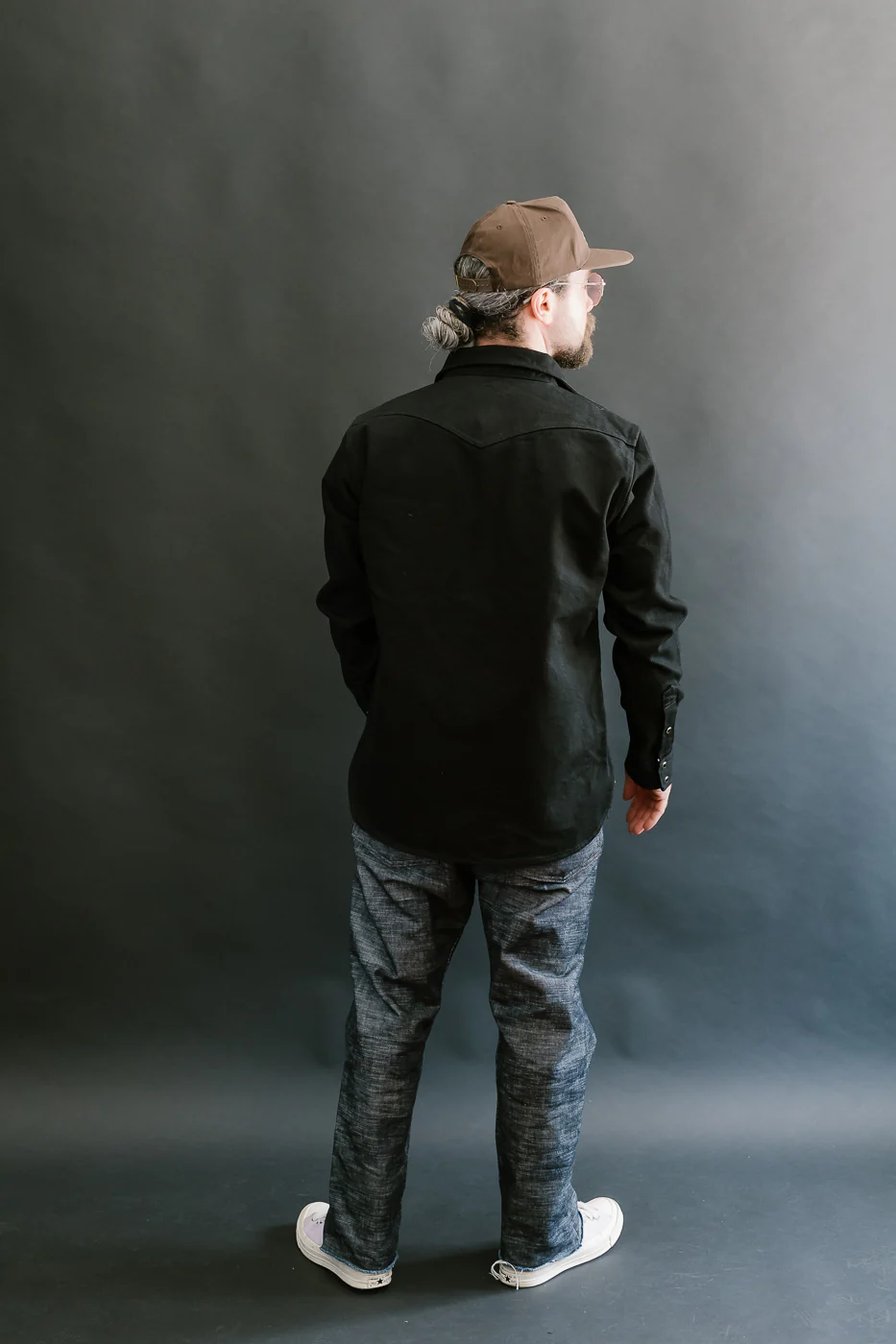 IHSH-295-BB - 14oz Selvedge Denim Western Shirt - Black, Black - Image 9