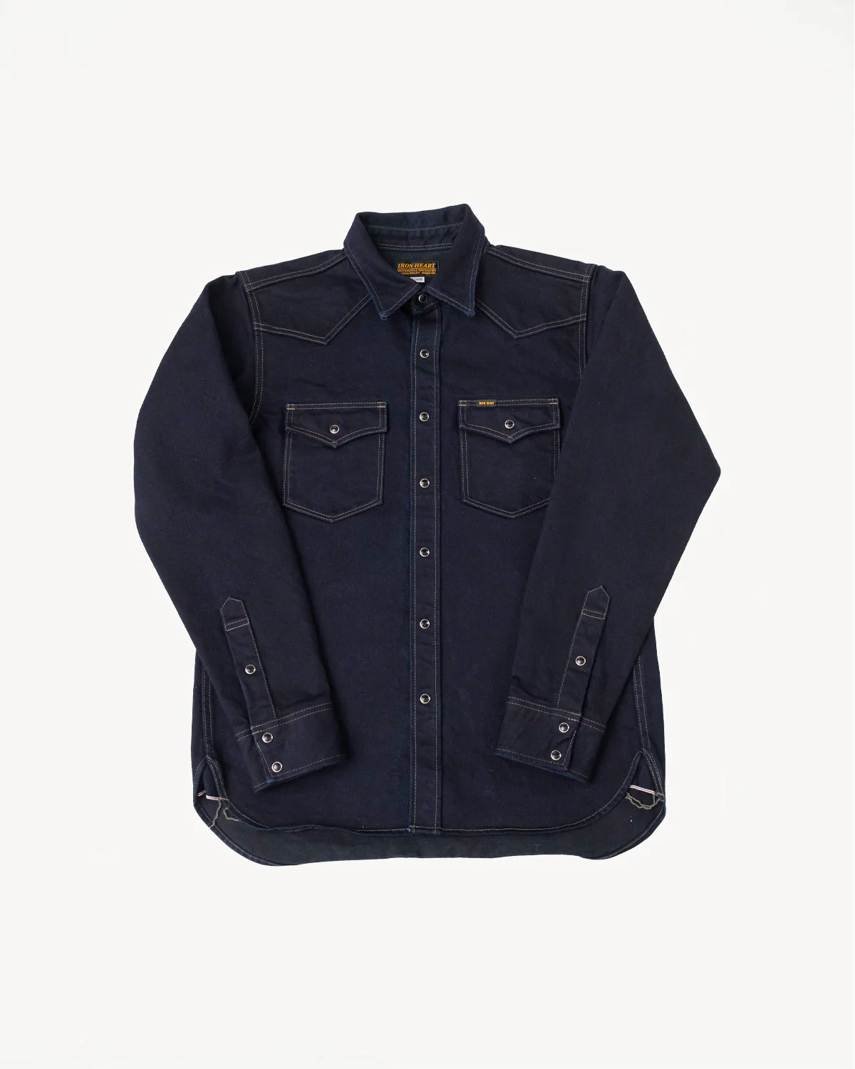 IHSH-295-IB - 14oz Selvedge Denim Western Shirt - Indigo/Black