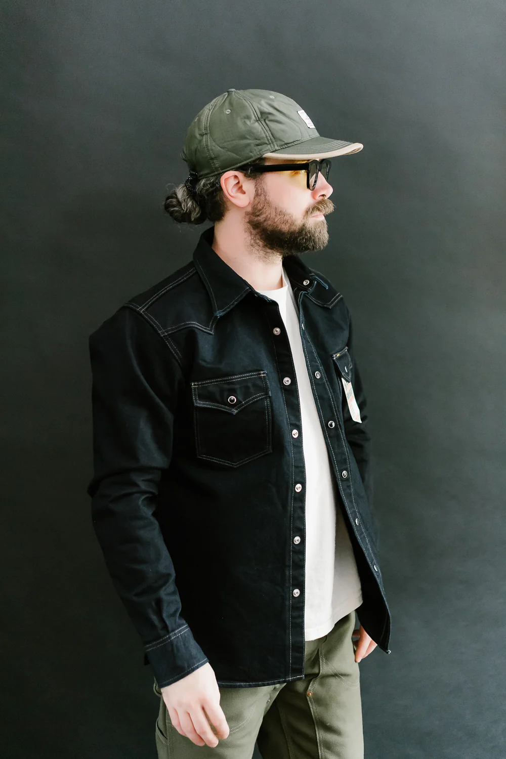 IHSH-295-IB - 14oz Selvedge Denim Western Shirt - Indigo/Black - Image 10