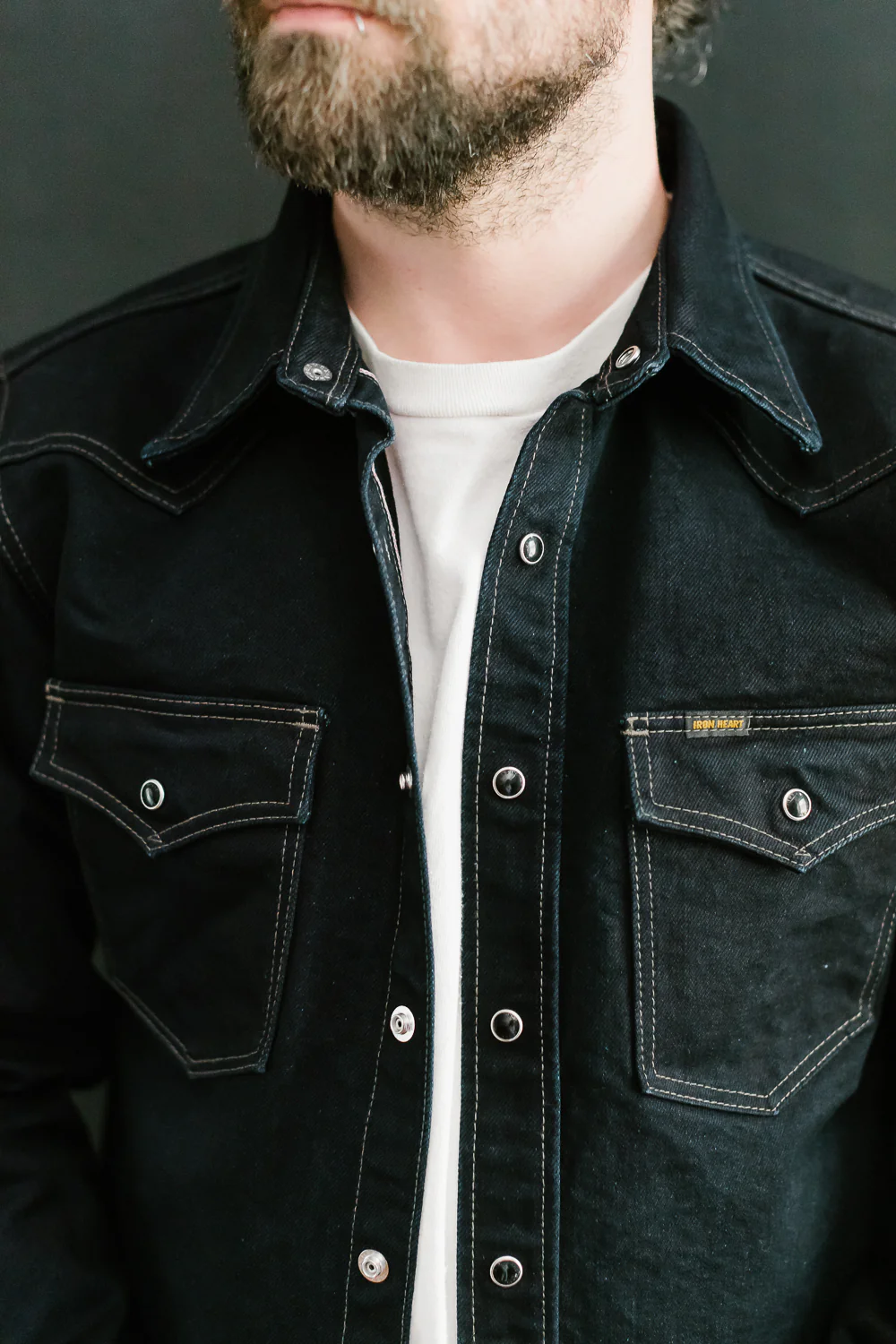 IHSH-295-IB - 14oz Selvedge Denim Western Shirt - Indigo/Black - Image 16