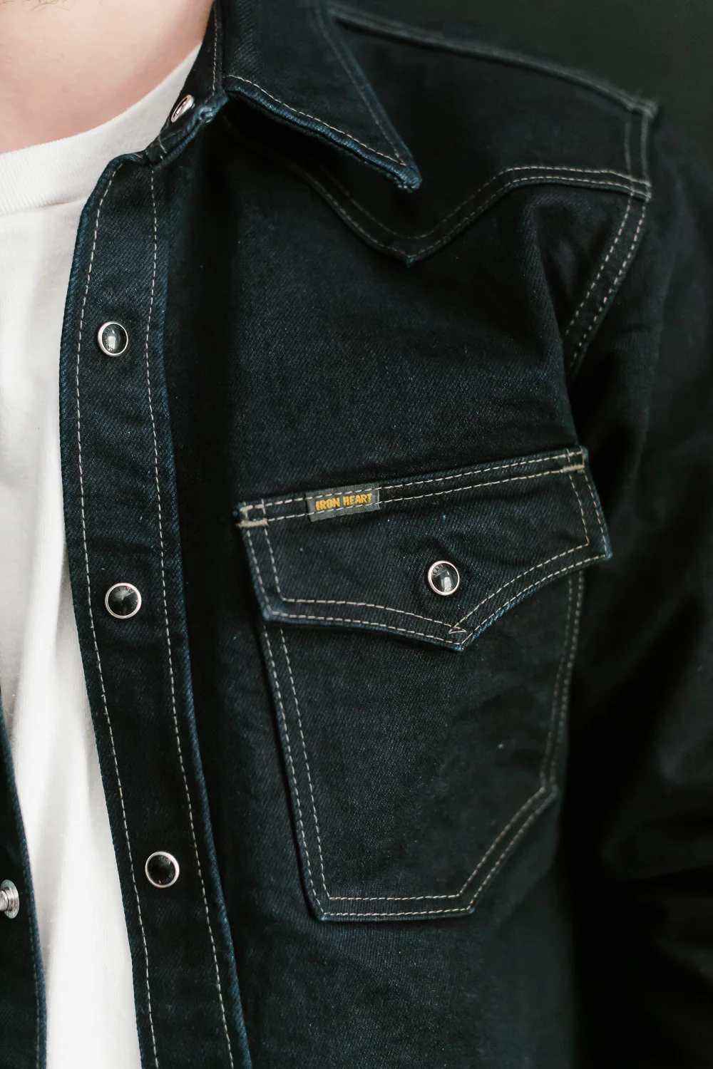 IHSH-295-IB - 14oz Selvedge Denim Western Shirt - Indigo/Black - Image 17