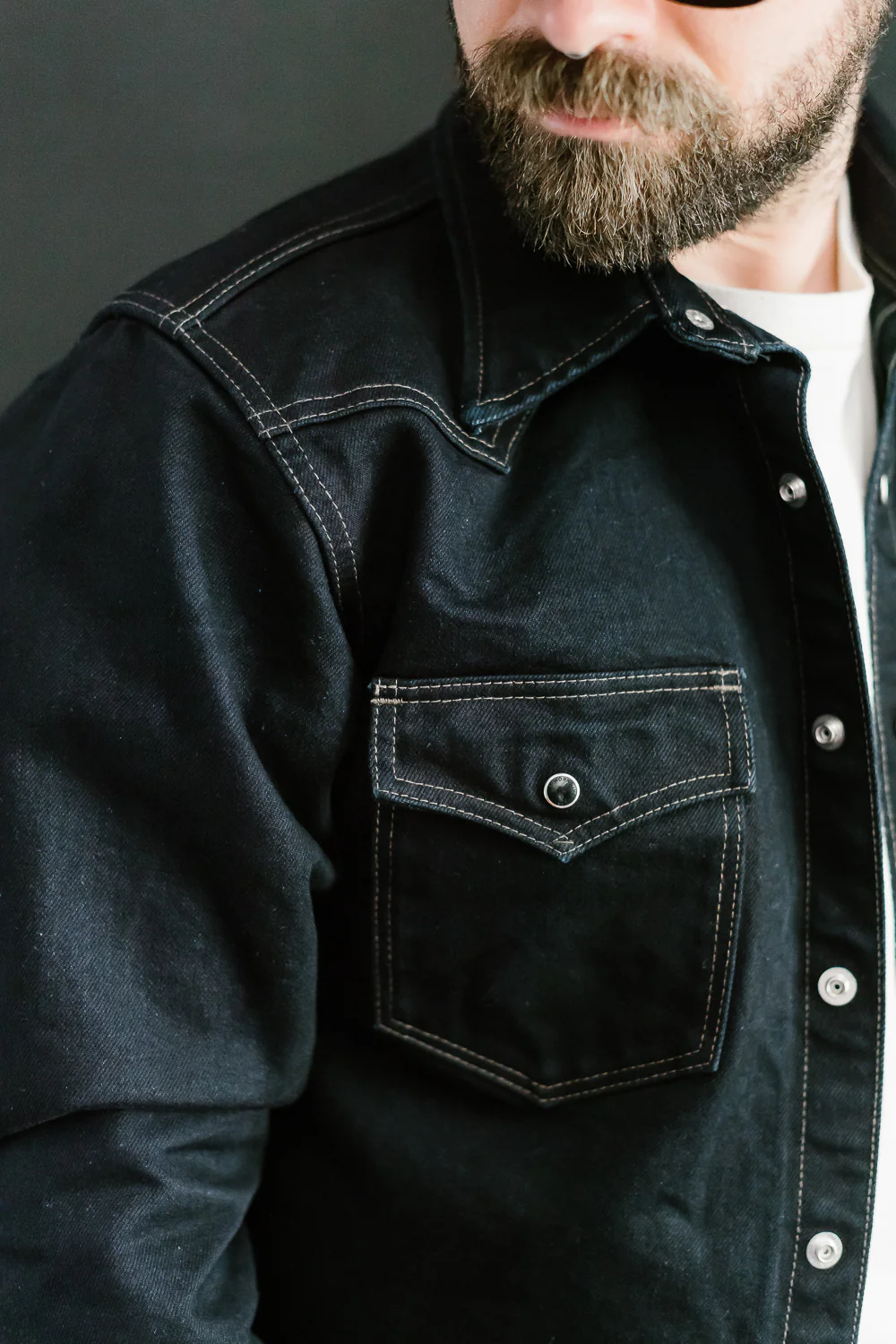 IHSH-295-IB - 14oz Selvedge Denim Western Shirt - Indigo/Black - Image 18