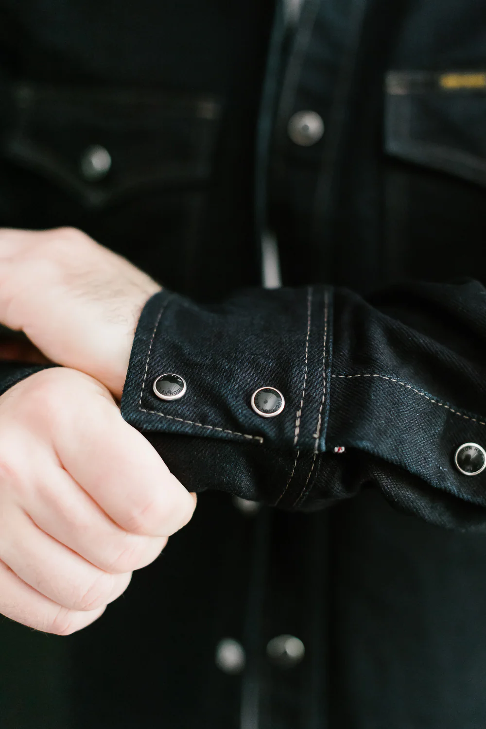 IHSH-295-IB - 14oz Selvedge Denim Western Shirt - Indigo/Black - Image 21