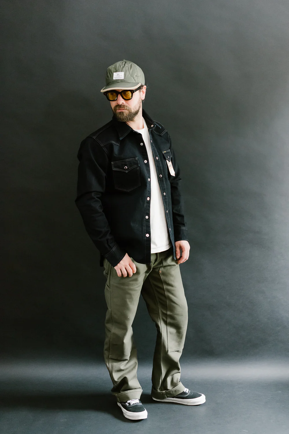 IHSH-295-IB - 14oz Selvedge Denim Western Shirt - Indigo/Black - Image 7