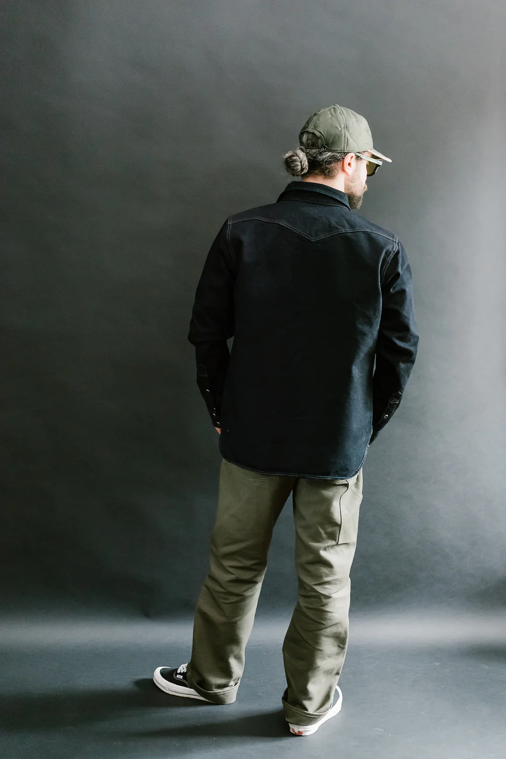 IHSH-295-IB - 14oz Selvedge Denim Western Shirt - Indigo/Black - Image 8