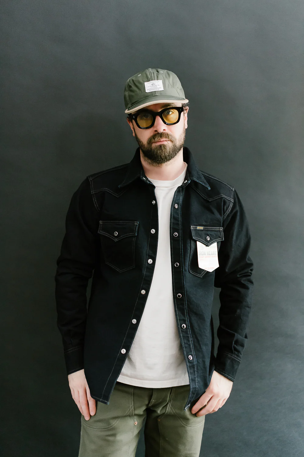 IHSH-295-IB - 14oz Selvedge Denim Western Shirt - Indigo/Black - Image 9