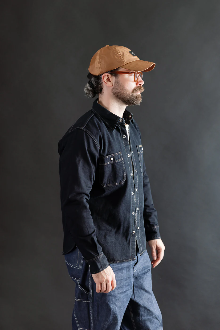 IHSH-326-OD - 12oz Selvedge Denim Work Shirt With Snaps - Indigo Overdyed Black - Image 10
