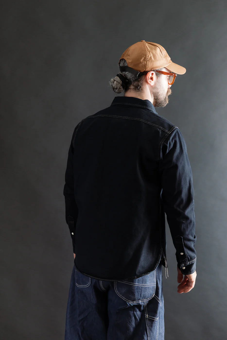 IHSH-326-OD - 12oz Selvedge Denim Work Shirt With Snaps - Indigo Overdyed Black - Image 11