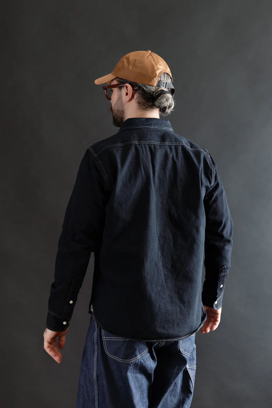 IHSH-326-OD - 12oz Selvedge Denim Work Shirt With Snaps - Indigo Overdyed Black - Image 12