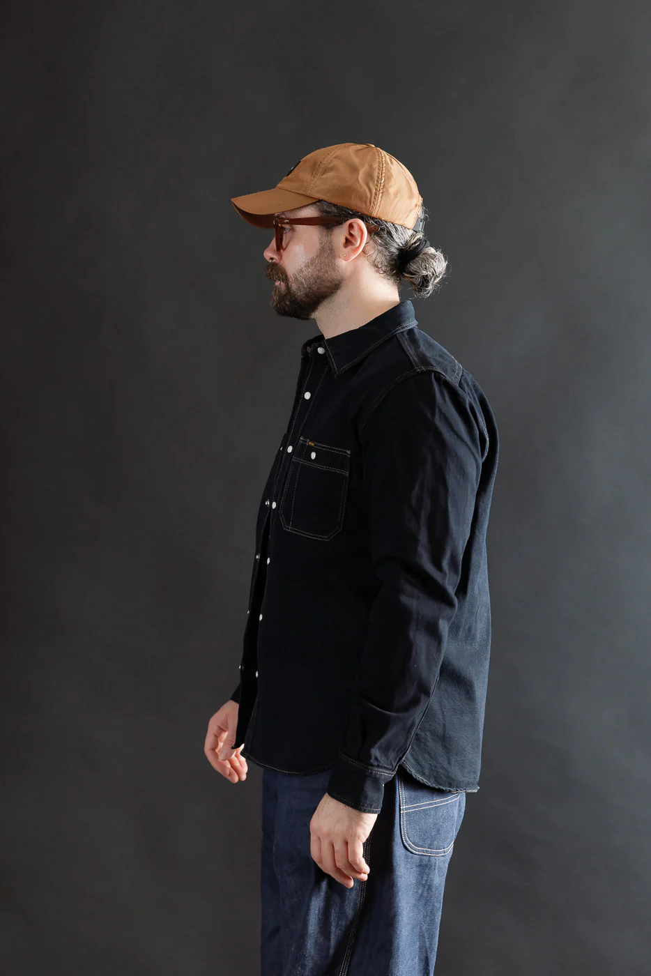 IHSH-326-OD - 12oz Selvedge Denim Work Shirt With Snaps - Indigo Overdyed Black - Image 13