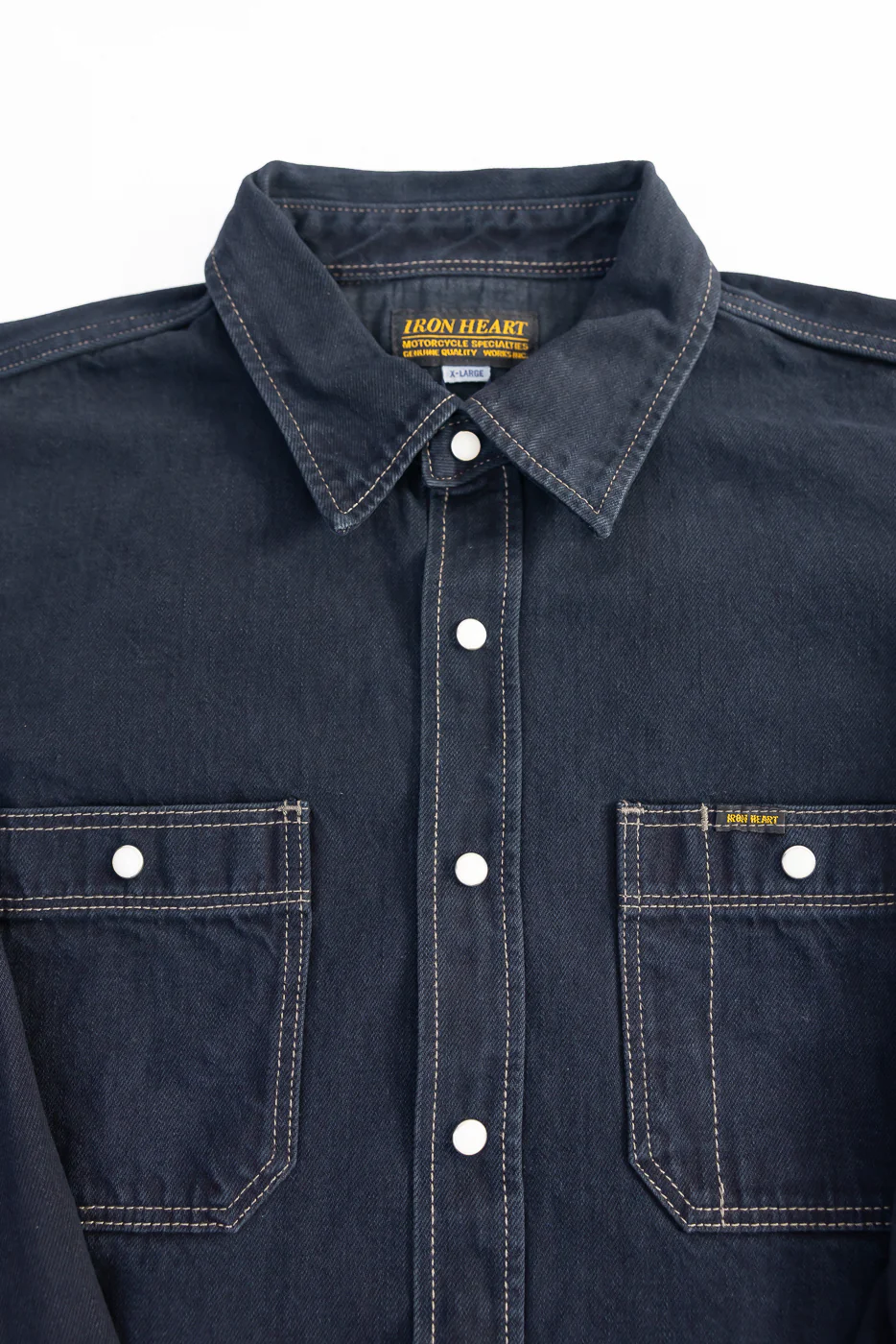 IHSH-326-OD - 12oz Selvedge Denim Work Shirt With Snaps - Indigo Overdyed Black - Image 2