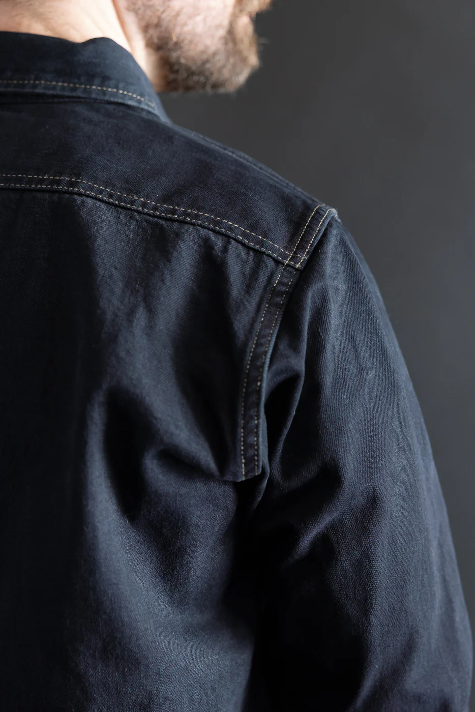 IHSH-326-OD - 12oz Selvedge Denim Work Shirt With Snaps - Indigo Overdyed Black - Image 20