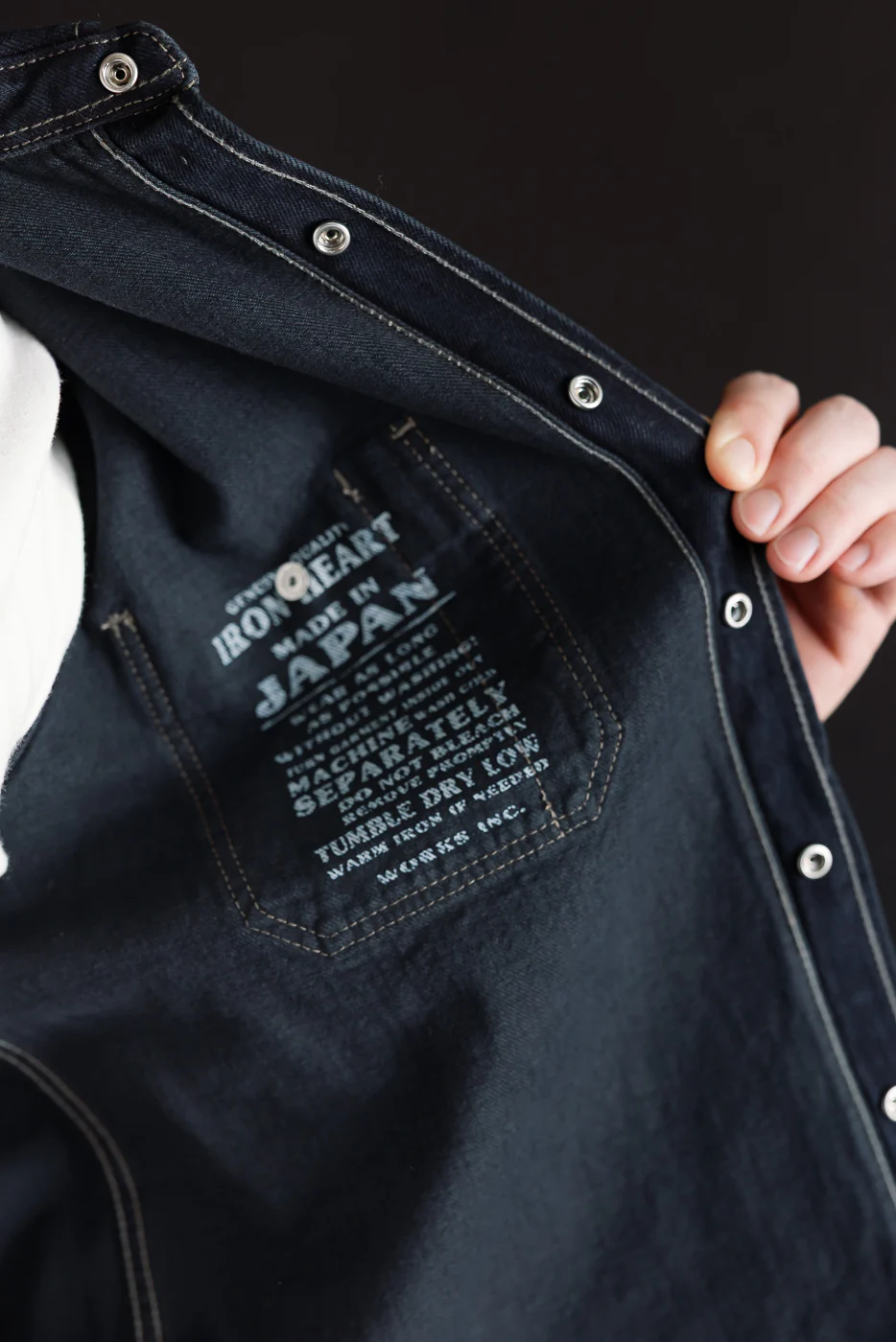 IHSH-326-OD - 12oz Selvedge Denim Work Shirt With Snaps - Indigo Overdyed Black - Image 23