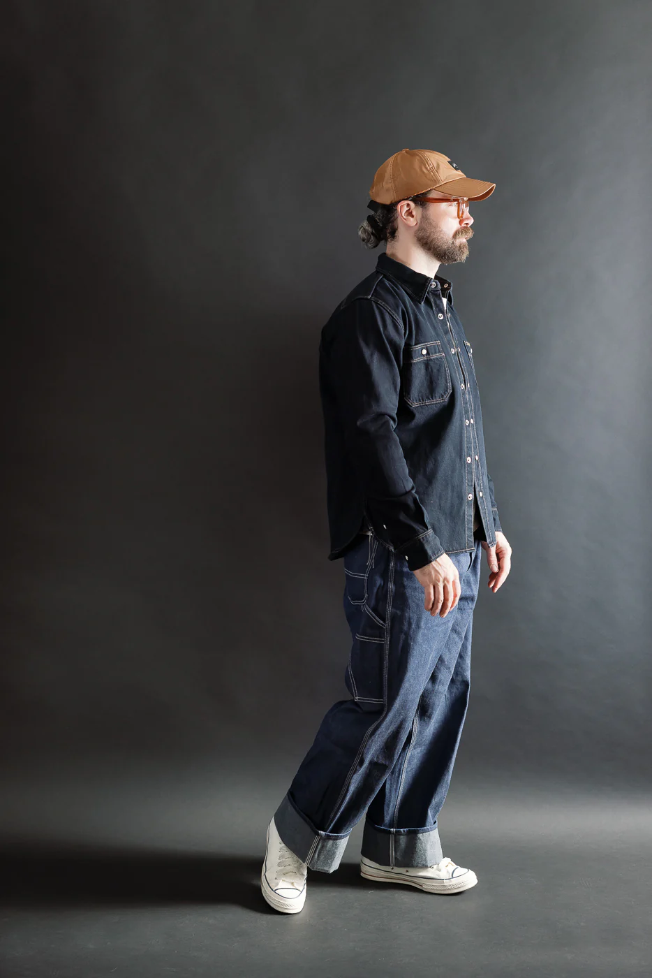 IHSH-326-OD - 12oz Selvedge Denim Work Shirt With Snaps - Indigo Overdyed Black - Image 7