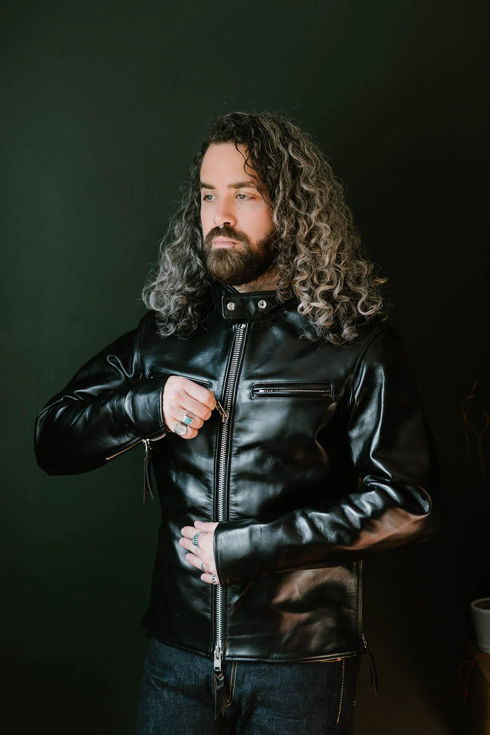 IHSH-35 - Japanese Horsehide Rider’s Jacket - Black (Tea-Core Dyed) - Image 12