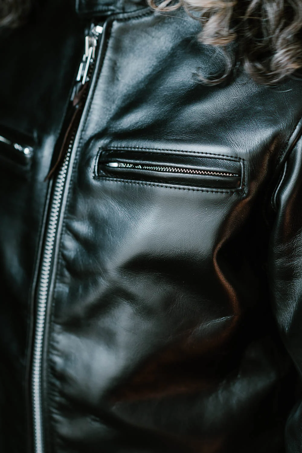 IHSH-35 - Japanese Horsehide Rider’s Jacket - Black (Tea-Core Dyed) - Image 14
