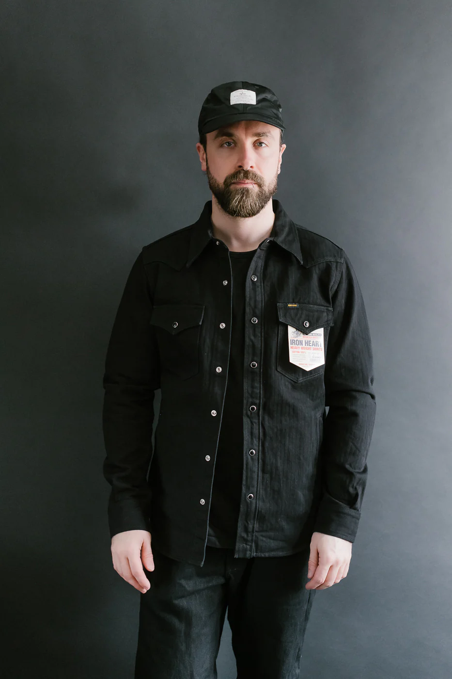 IHSH-410-BLK - 14oz Herringbone CPO Western Shirt - Black - Image 10