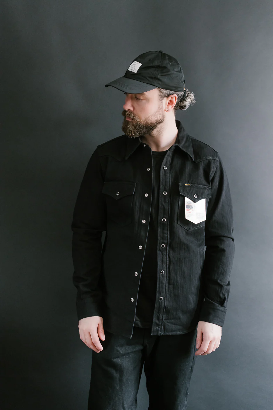 IHSH-410-BLK - 14oz Herringbone CPO Western Shirt - Black - Image 11