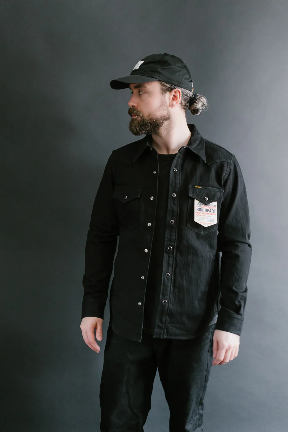 IHSH-410-BLK - 14oz Herringbone CPO Western Shirt - Black - Image 15
