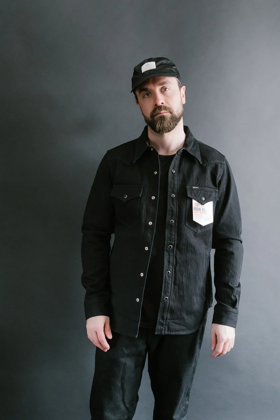 IHSH-410-BLK - 14oz Herringbone CPO Western Shirt - Black - Image 16