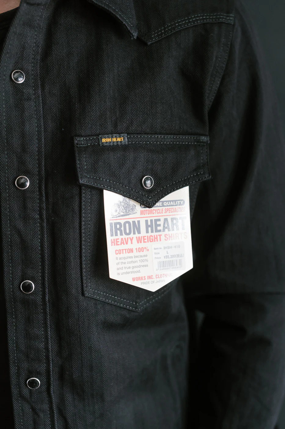 IHSH-410-BLK - 14oz Herringbone CPO Western Shirt - Black - Image 19