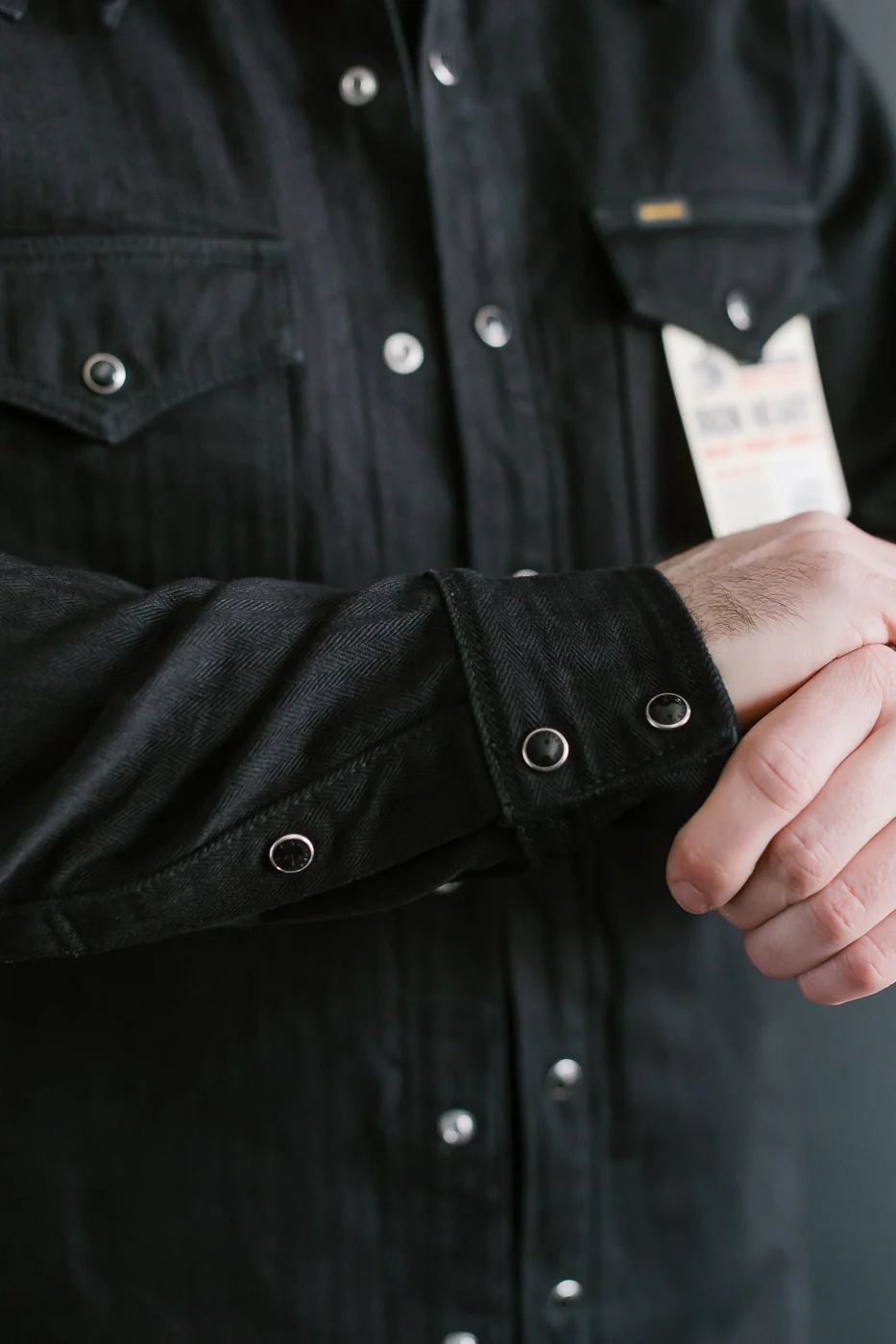 IHSH-410-BLK - 14oz Herringbone CPO Western Shirt - Black - Image 20